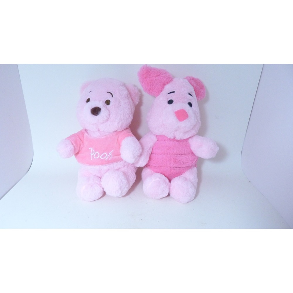 Disney Winnie the Pooh and Piglet Pink Monochrome Plush Stuffed Animal Pair